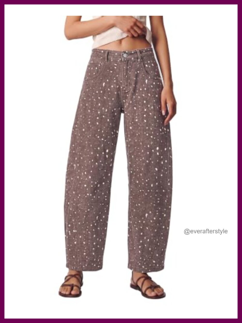 High Rise Barrel Jeans Women Deer Print Relaxed Denim Pants
